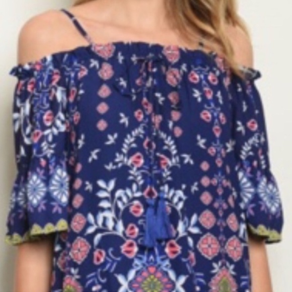 NEW * BOHO Cold Shoulder DRESS o' True Blue Joy - Picture 2 of 8